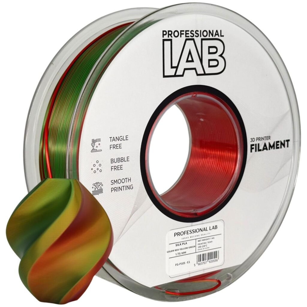 Silk PLA Tri Color red yellow green 1 kg 3D spausdinimo filamentas