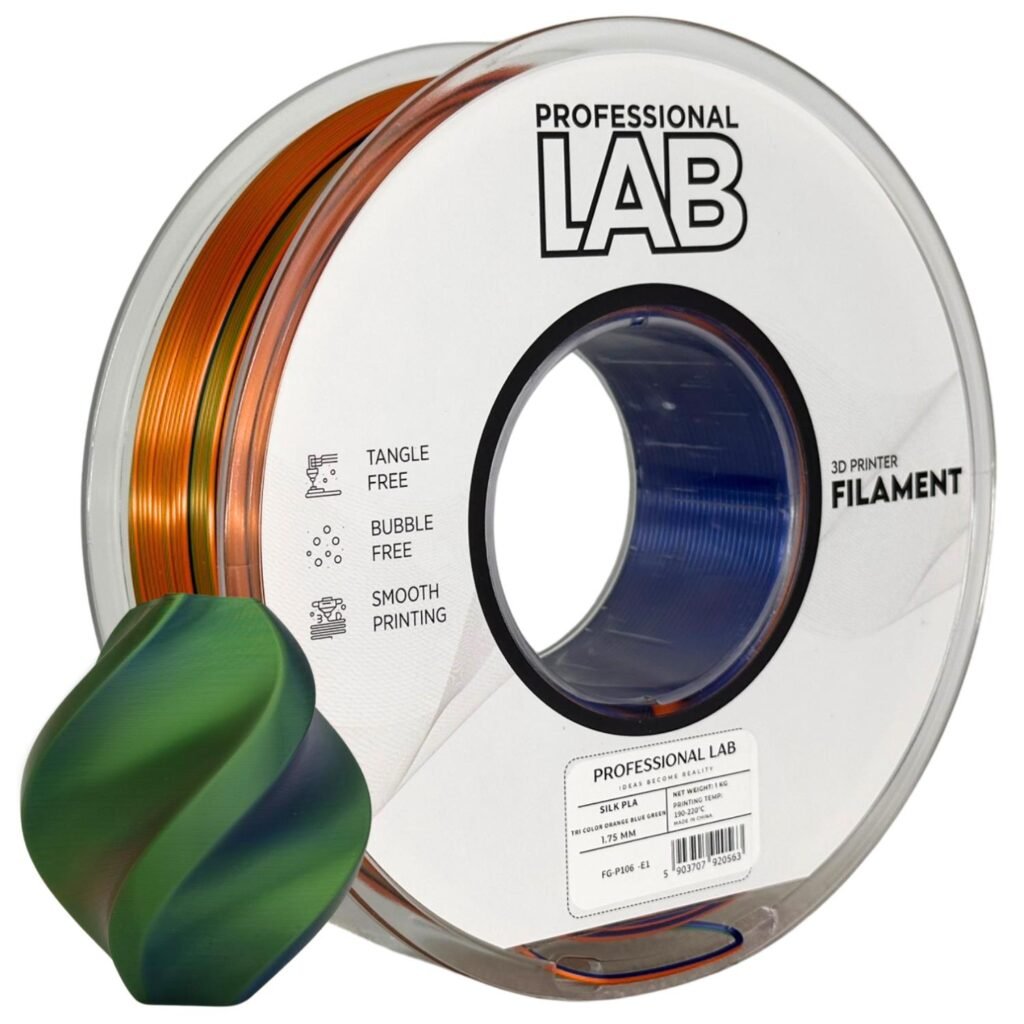 Silk PLA Tri Color orange blue green 1 kg 3D spausdinimo filamentas
