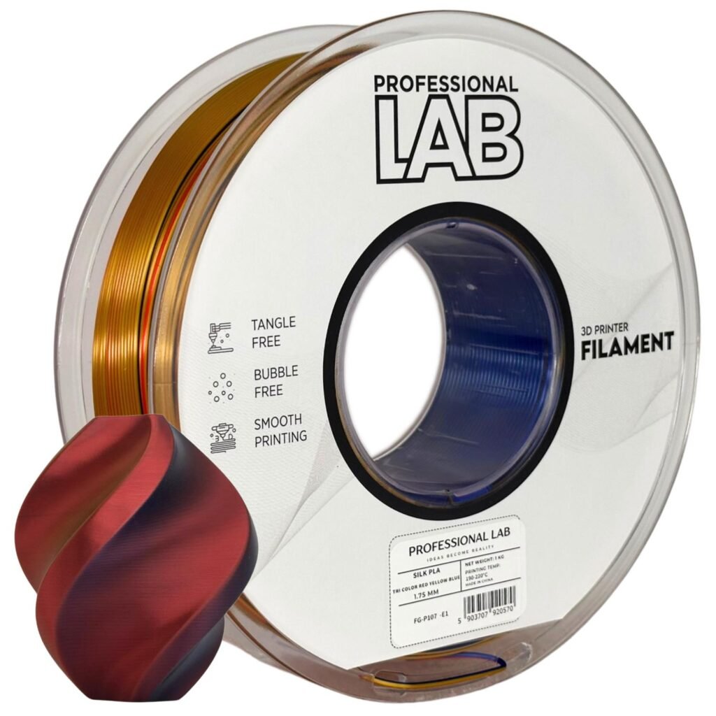 Silk PLA Tri Color red yellow blue 1 kg 3D spausdinimo filamentas