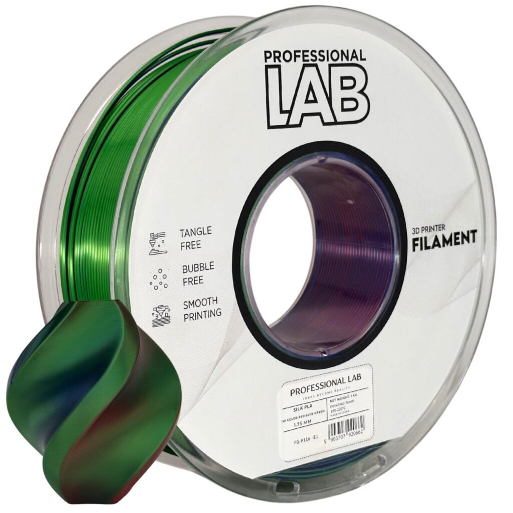 Silk PLA Tri Color red blue green 1 kg 3D spausdinimo filamentas