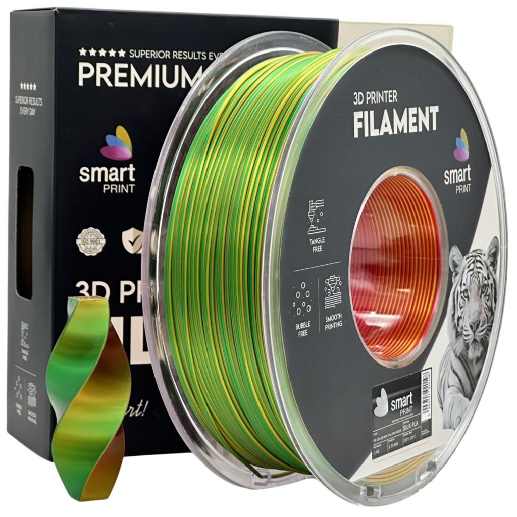 Silk PLA Tri Color red yellow green 1 kg 3D spausdinimo filamentas