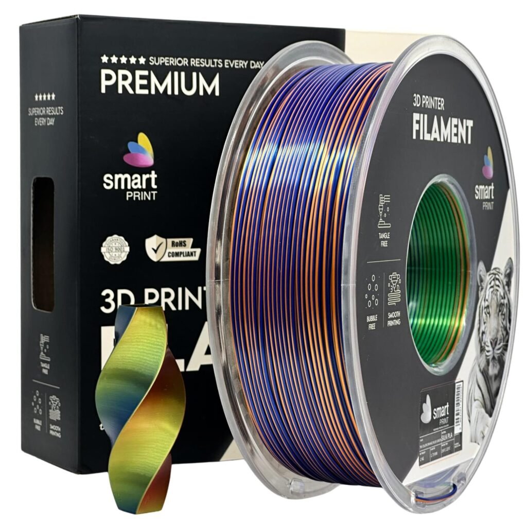 Silk PLA Tri Color orange blue green 1 kg 3D spausdinimo filamentas