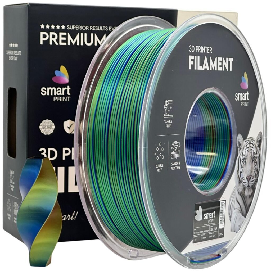 Silk PLA Tri Color red blue green 1 kg 3D spausdinimo filamentas